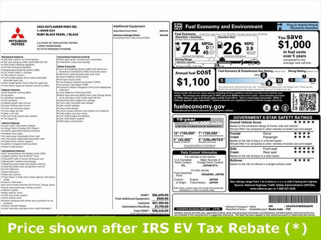 used 2022 Mitsubishi Outlander PHEV car, priced at $17,999