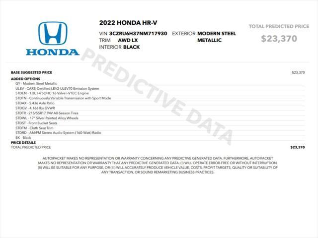 used 2022 Honda HR-V car, priced at $18,999