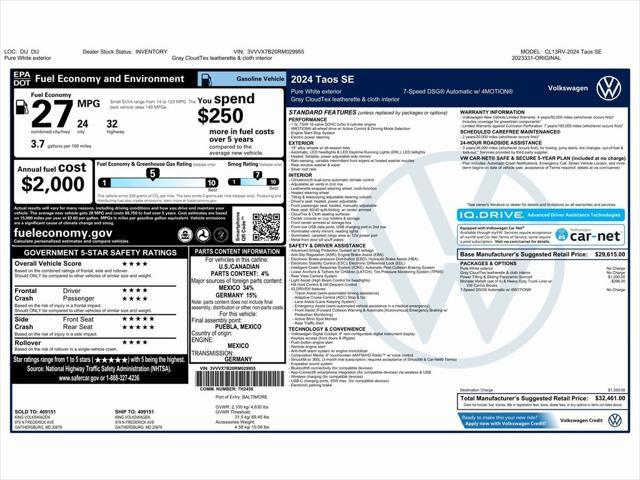 used 2024 Volkswagen Taos car, priced at $23,999