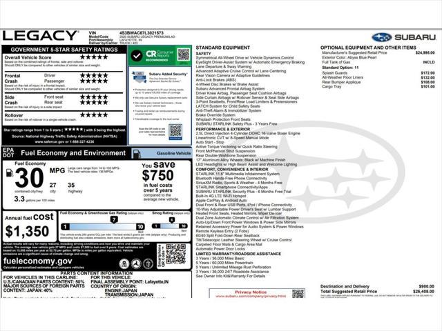 used 2020 Subaru Legacy car, priced at $17,499