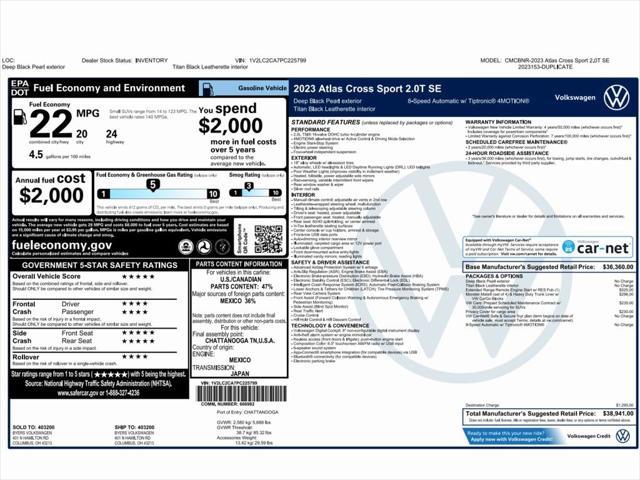 used 2023 Volkswagen Atlas Cross Sport car, priced at $24,999