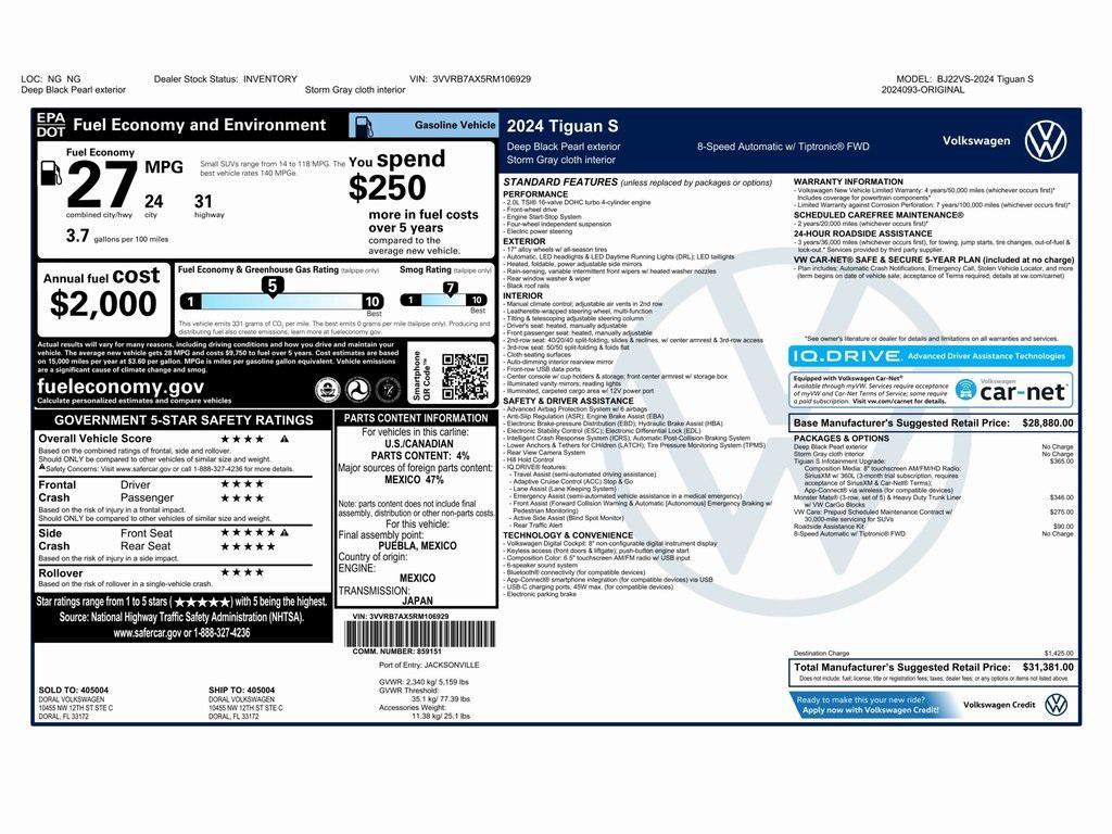 used 2024 Volkswagen Tiguan car, priced at $21,499