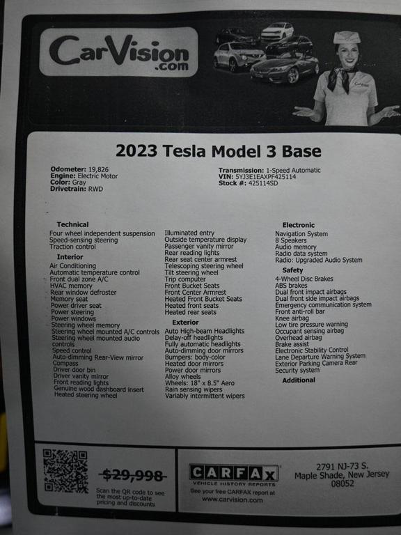 used 2023 Tesla Model 3 car, priced at $23,999