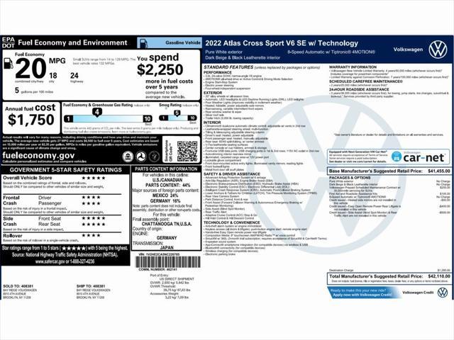 used 2022 Volkswagen Atlas Cross Sport car, priced at $26,999