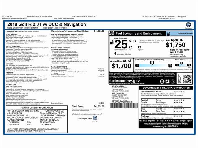 used 2018 Volkswagen Golf car, priced at $25,999