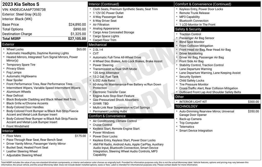 used 2023 Kia Seltos car, priced at $19,350