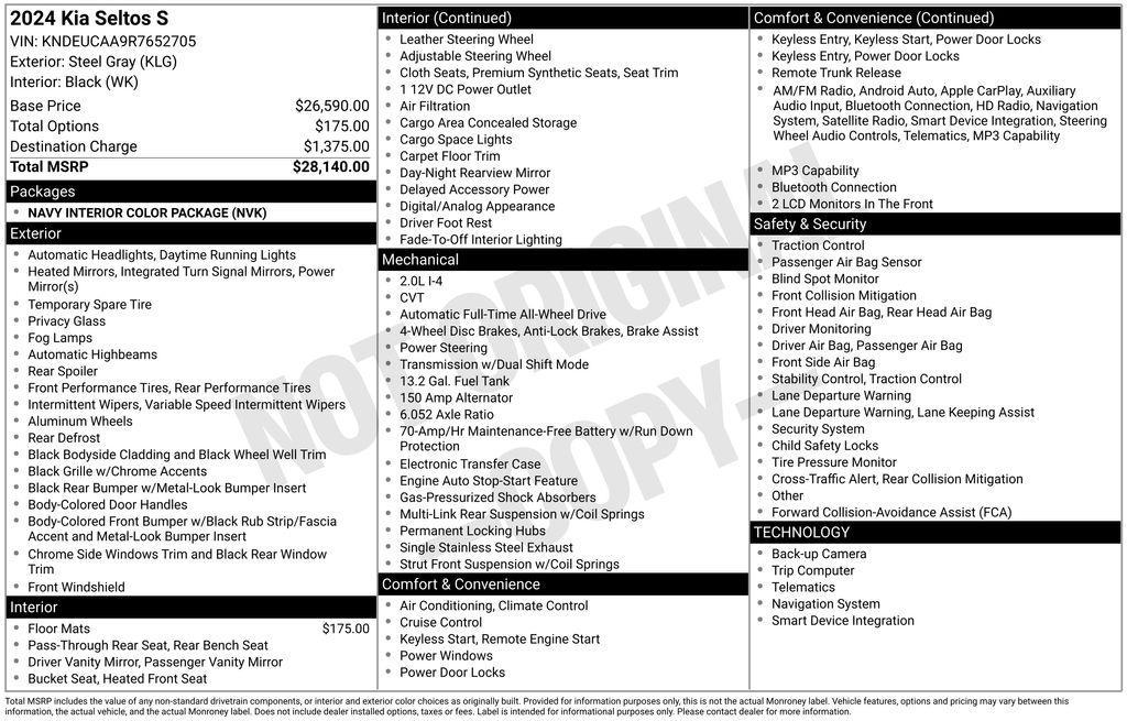 used 2024 Kia Seltos car, priced at $23,900