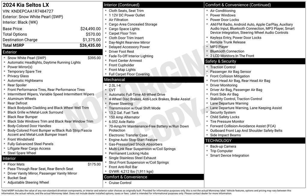 used 2024 Kia Seltos car, priced at $24,350