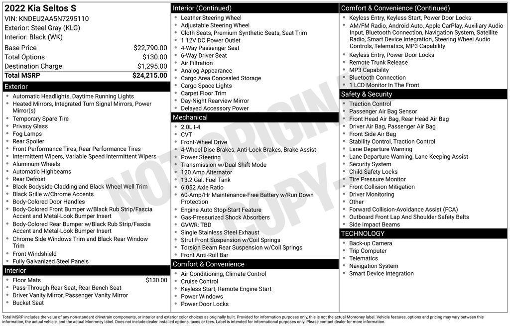 used 2022 Kia Seltos car, priced at $19,375