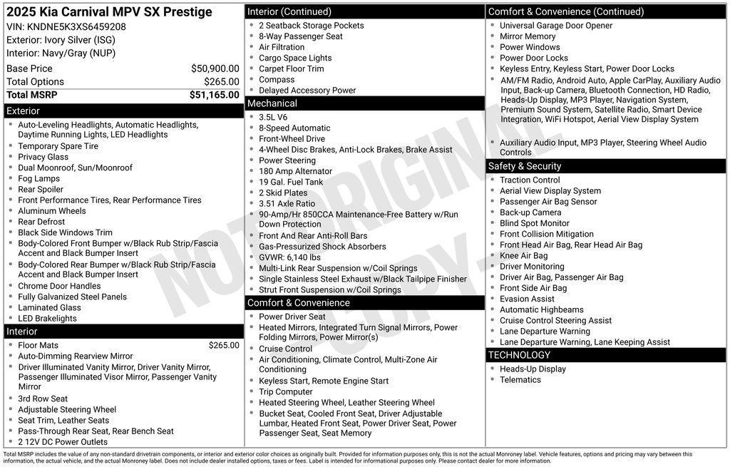 new 2025 Kia Carnival car, priced at $51,260