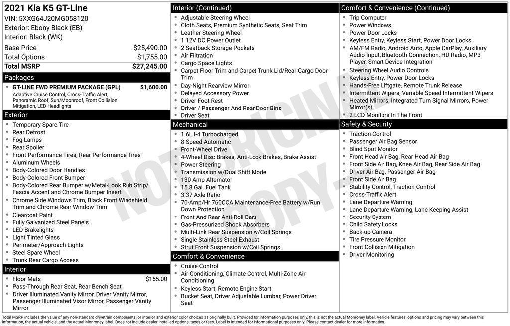 used 2021 Kia K5 car, priced at $26,825