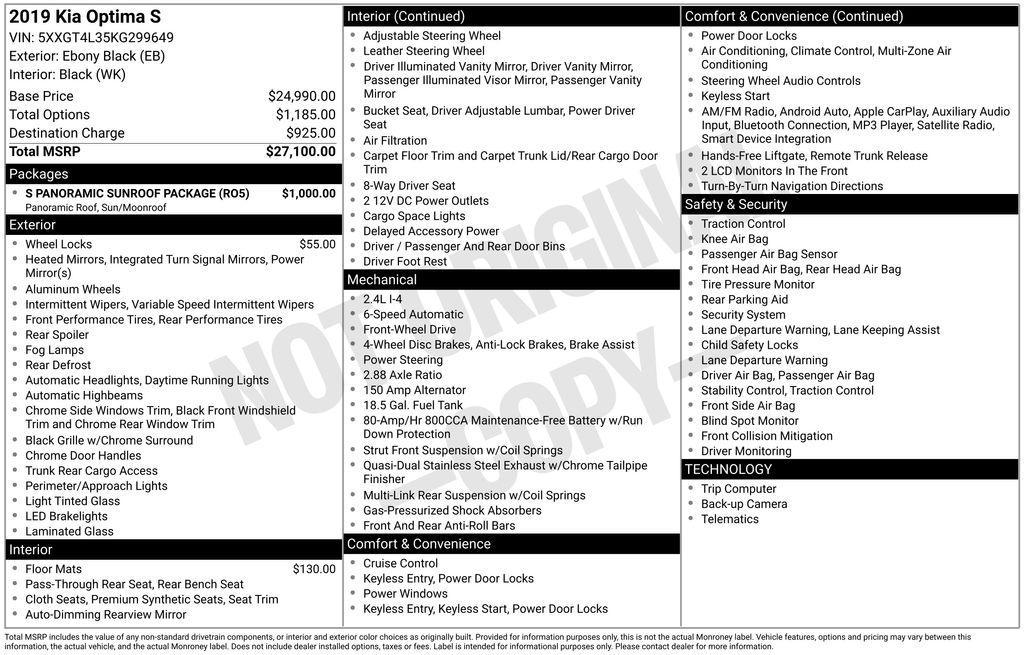 used 2019 Kia Optima car, priced at $14,600