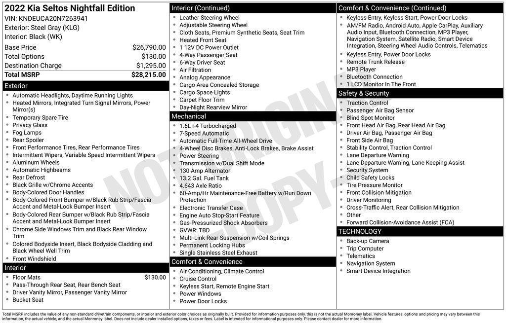 used 2022 Kia Seltos car, priced at $19,900