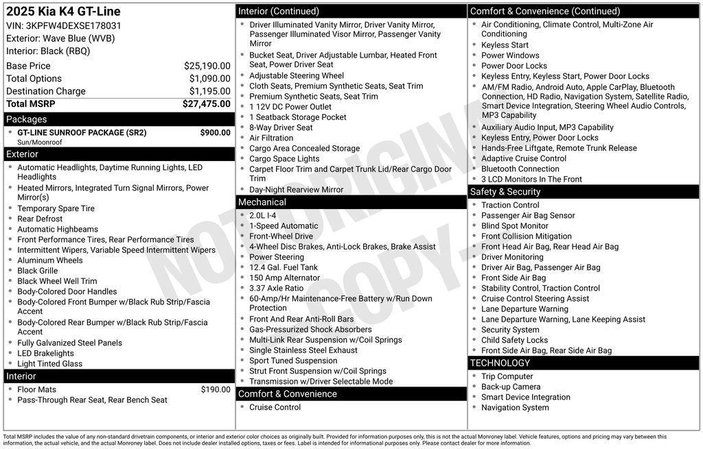 new 2025 Kia K4 car, priced at $24,824