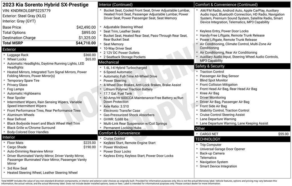 new 2023 Kia Sorento Hybrid car, priced at $44,710