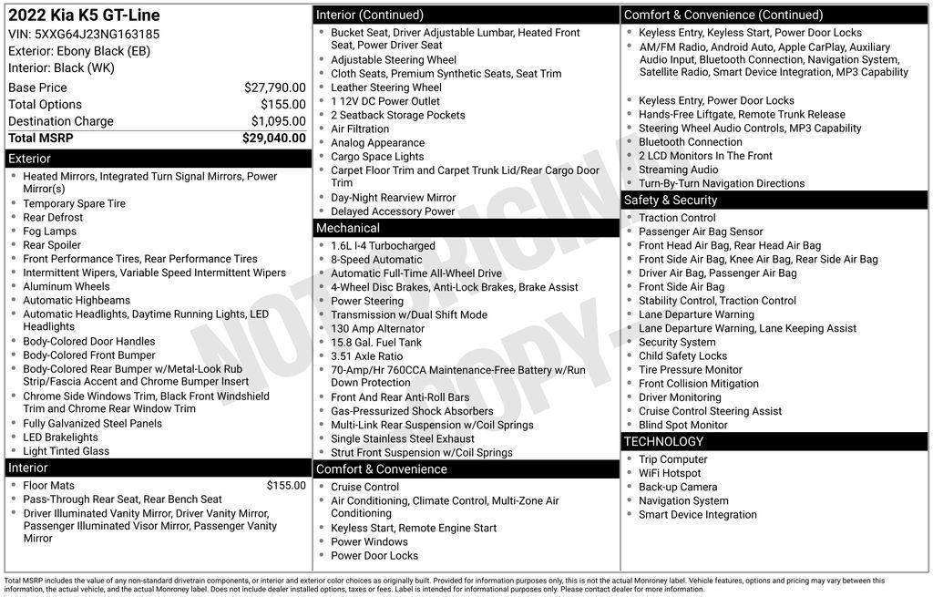 used 2022 Kia K5 car, priced at $26,350