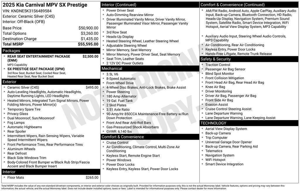 new 2025 Kia Carnival car, priced at $49,937