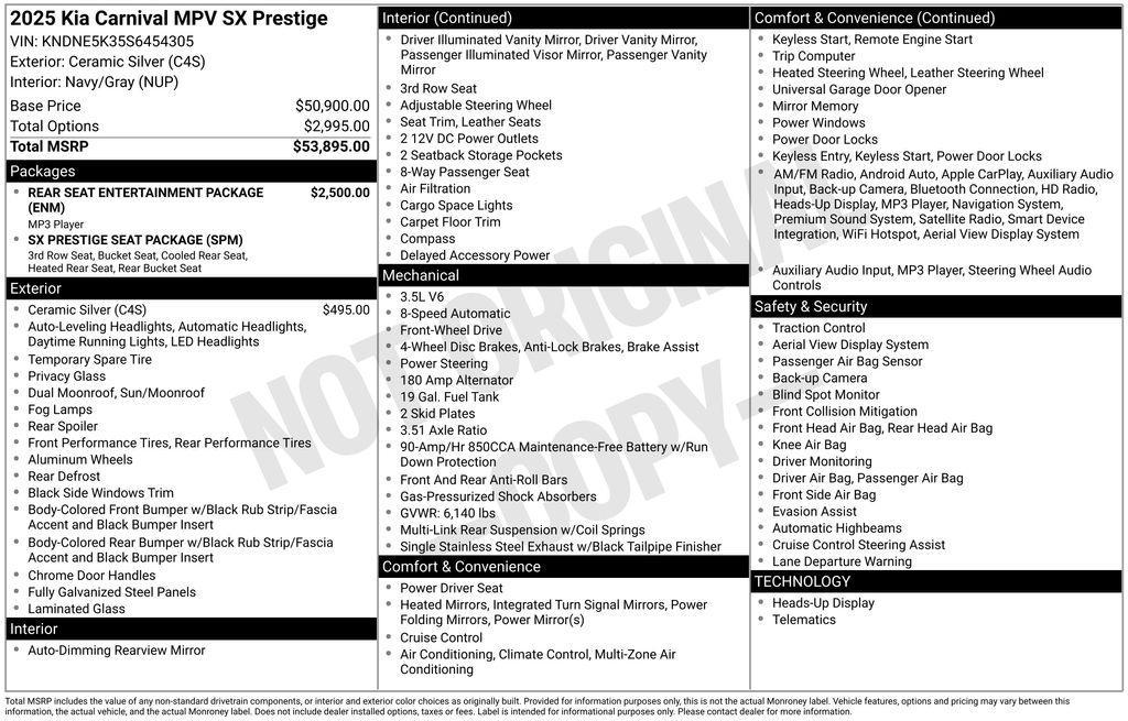 new 2025 Kia Carnival car, priced at $53,990