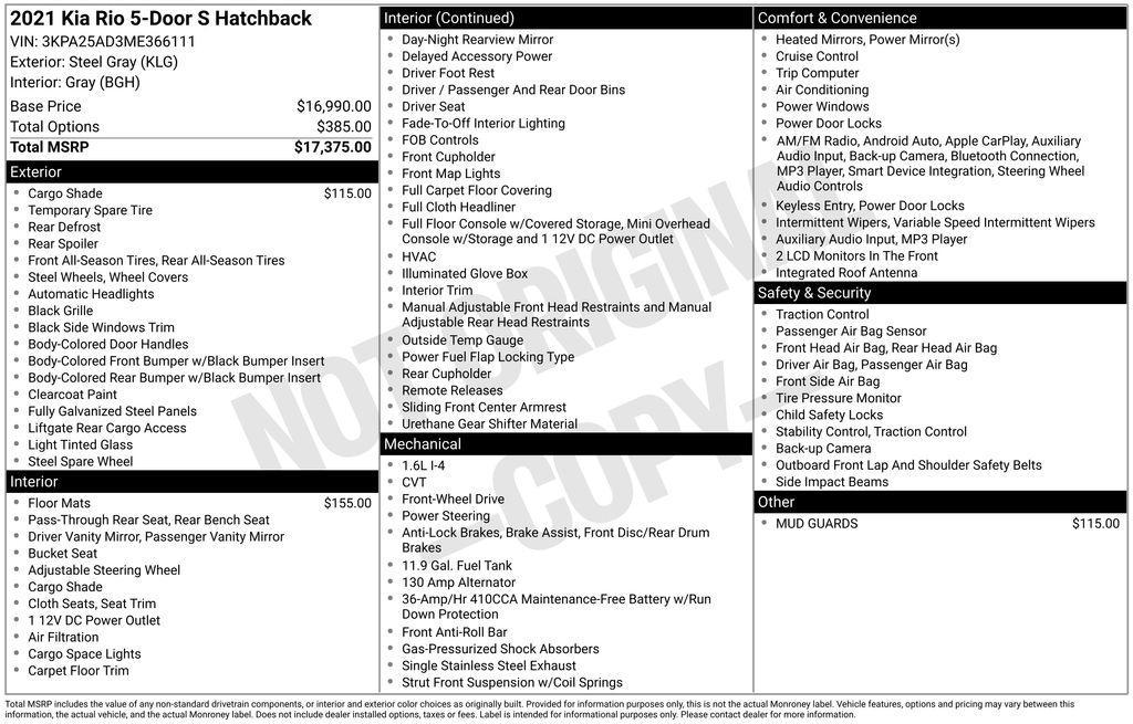 used 2021 Kia Rio car, priced at $16,900