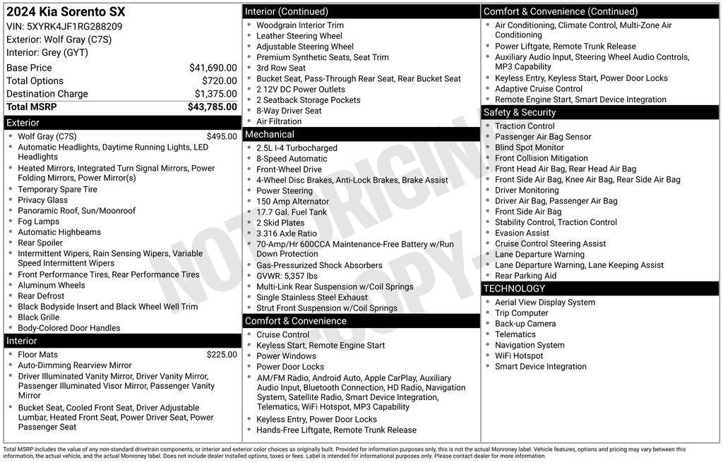 used 2024 Kia Sorento car, priced at $33,900