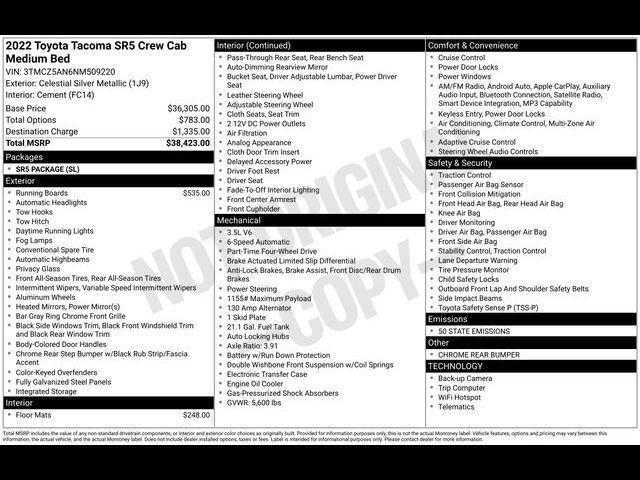 used 2022 Toyota Tacoma car, priced at $34,500