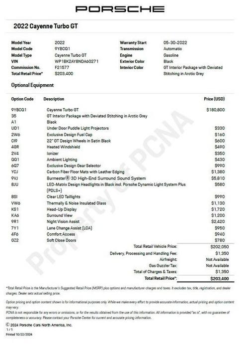 used 2022 Porsche Cayenne car, priced at $139,999