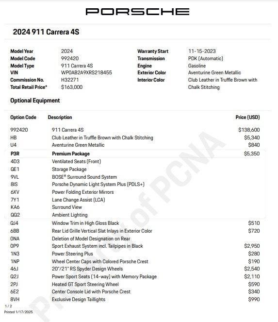 used 2024 Porsche 911 car, priced at $166,489