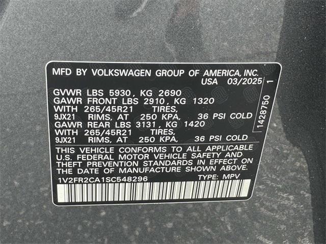 new 2025 Volkswagen Atlas car, priced at $54,496