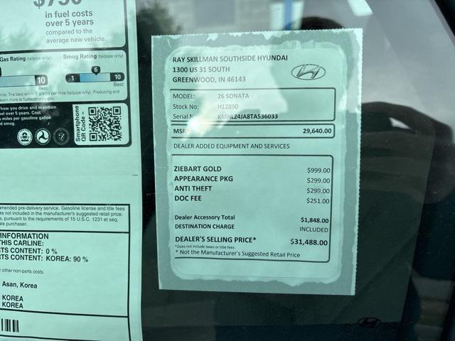 new 2026 Hyundai Sonata car, priced at $29,640