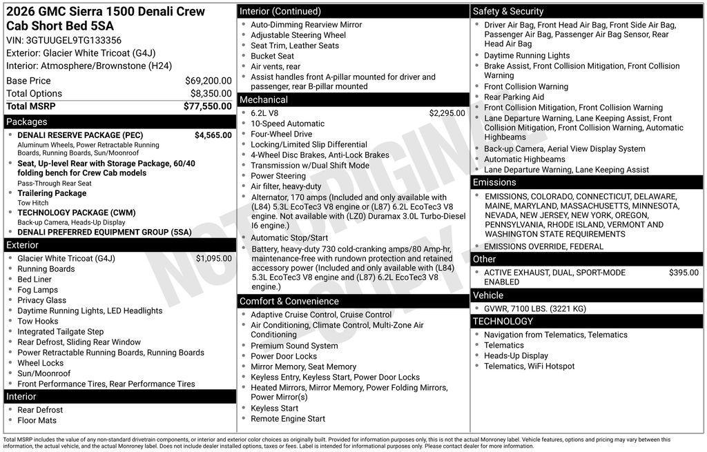 new 2026 GMC Sierra 1500 car, priced at $77,895