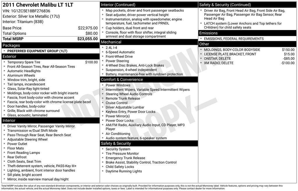 used 2011 Chevrolet Malibu car, priced at $7,500