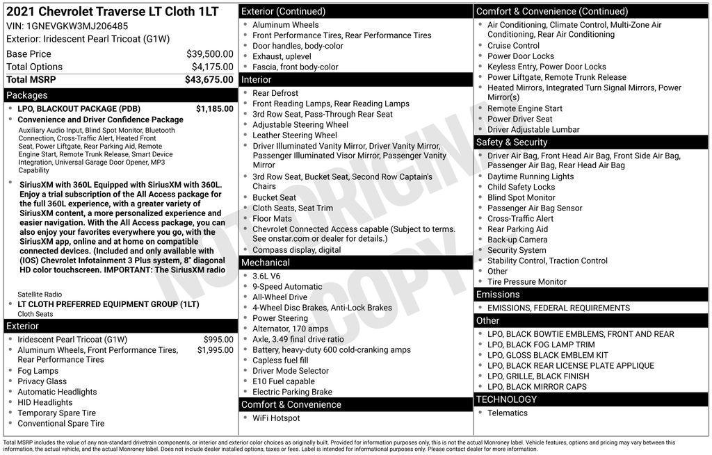 used 2021 Chevrolet Traverse car, priced at $23,000