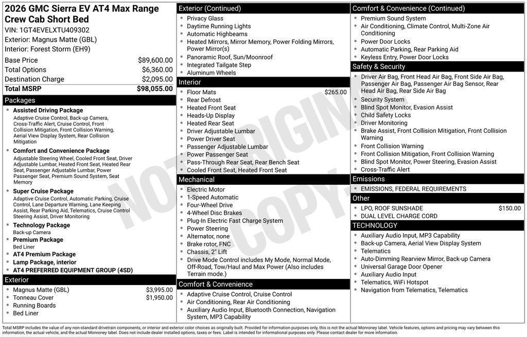 new 2026 GMC Sierra EV car, priced at $98,055