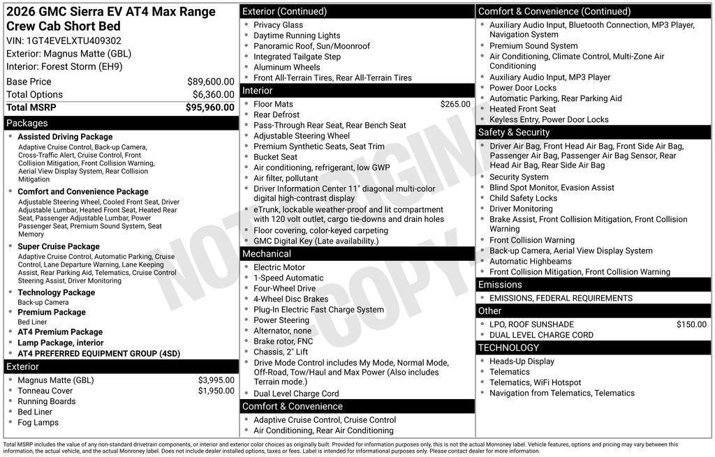 new 2026 GMC Sierra EV car, priced at $98,055