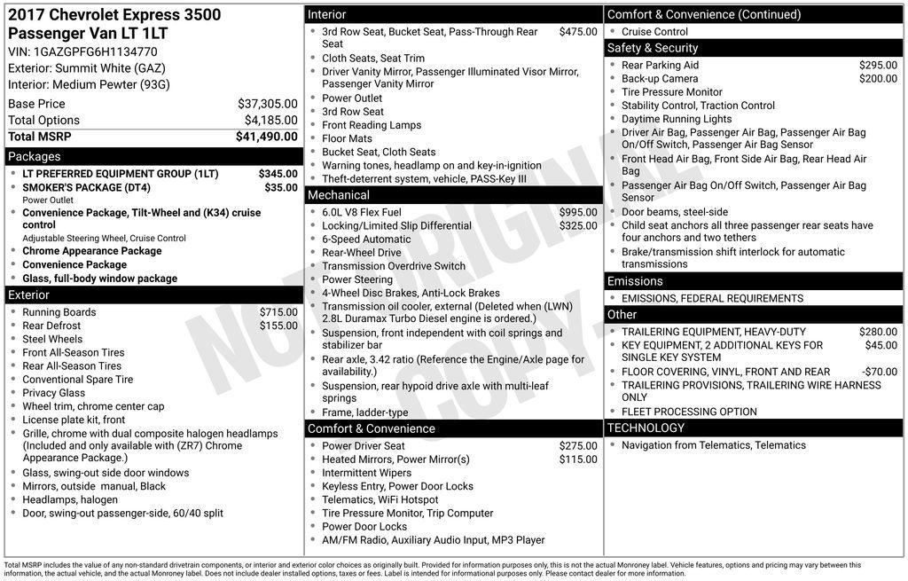 used 2017 Chevrolet Express 3500 car, priced at $22,500