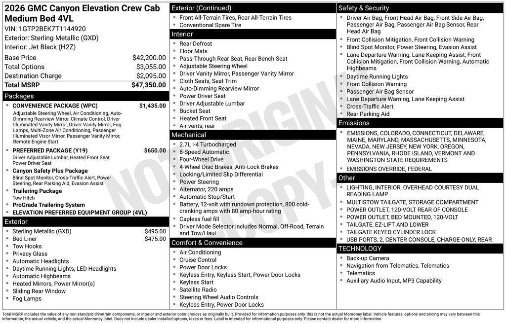 new 2026 GMC Canyon car, priced at $47,350