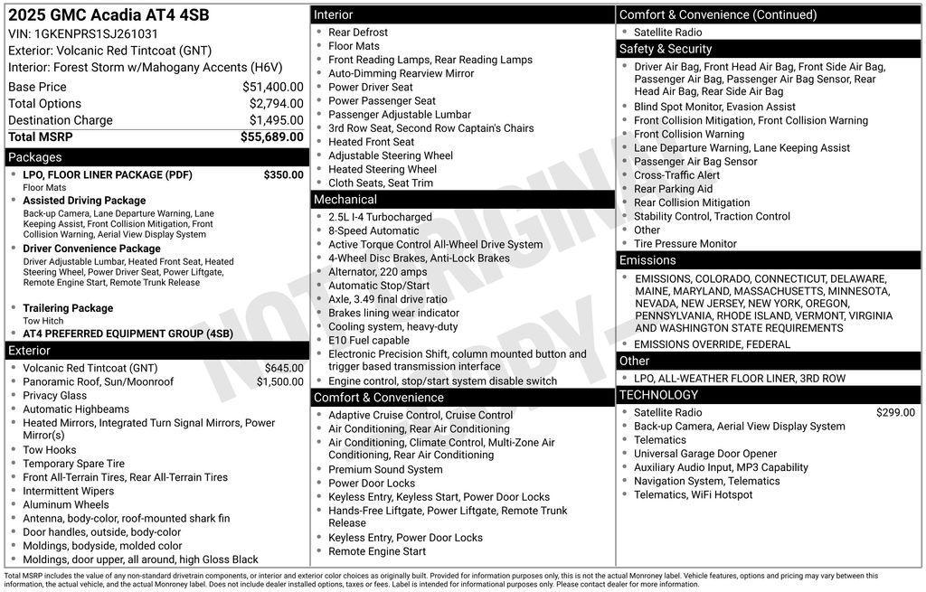 new 2025 GMC Acadia car, priced at $53,344