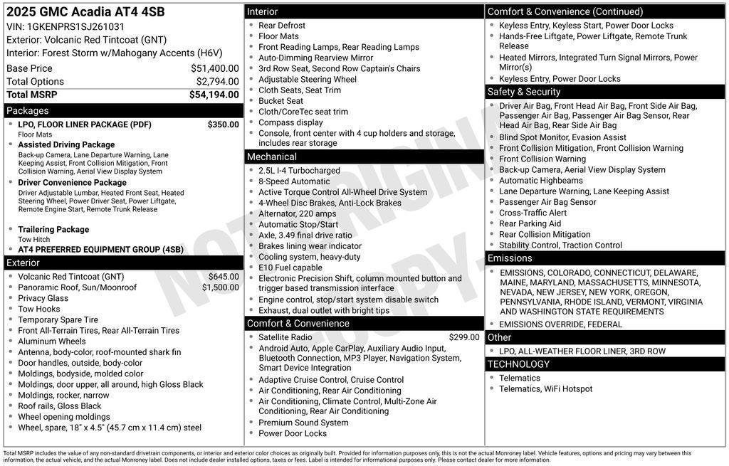 new 2025 GMC Acadia car, priced at $54,094