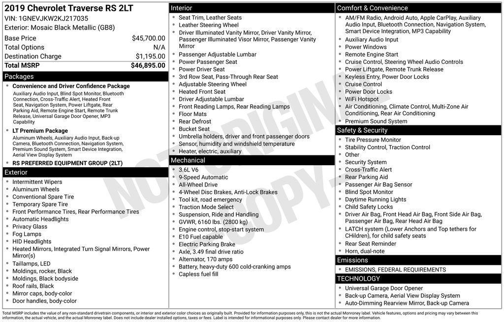 used 2019 Chevrolet Traverse car, priced at $22,000