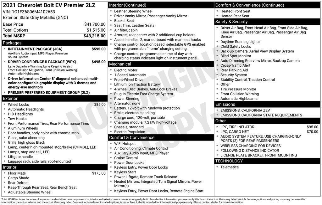 used 2021 Chevrolet Bolt EV car, priced at $14,000