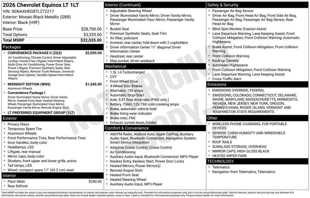 new 2026 Chevrolet Equinox car, priced at $33,830