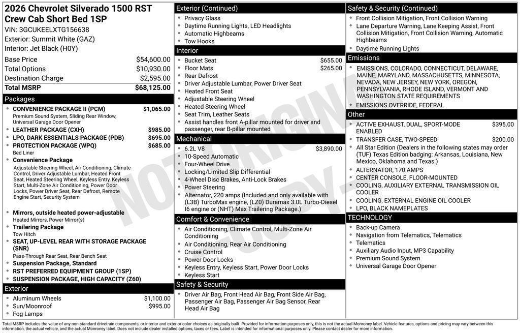 new 2026 Chevrolet Silverado 1500 car, priced at $64,875
