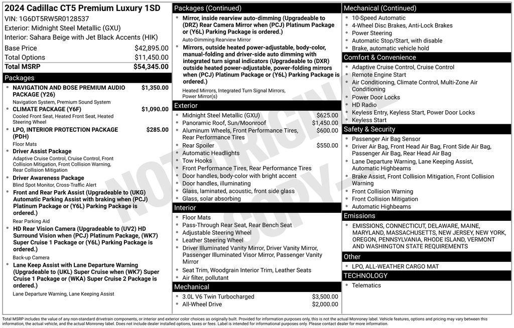 used 2024 Cadillac CT5 car, priced at $43,000