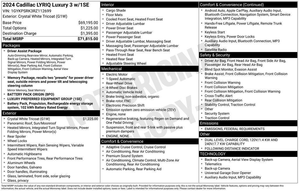 used 2024 Cadillac LYRIQ car, priced at $34,000