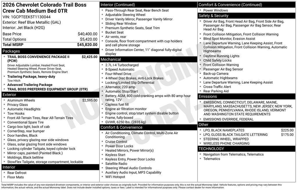 new 2026 Chevrolet Colorado car, priced at $48,115