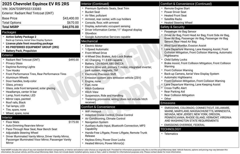 new 2025 Chevrolet Equinox EV car, priced at $42,944