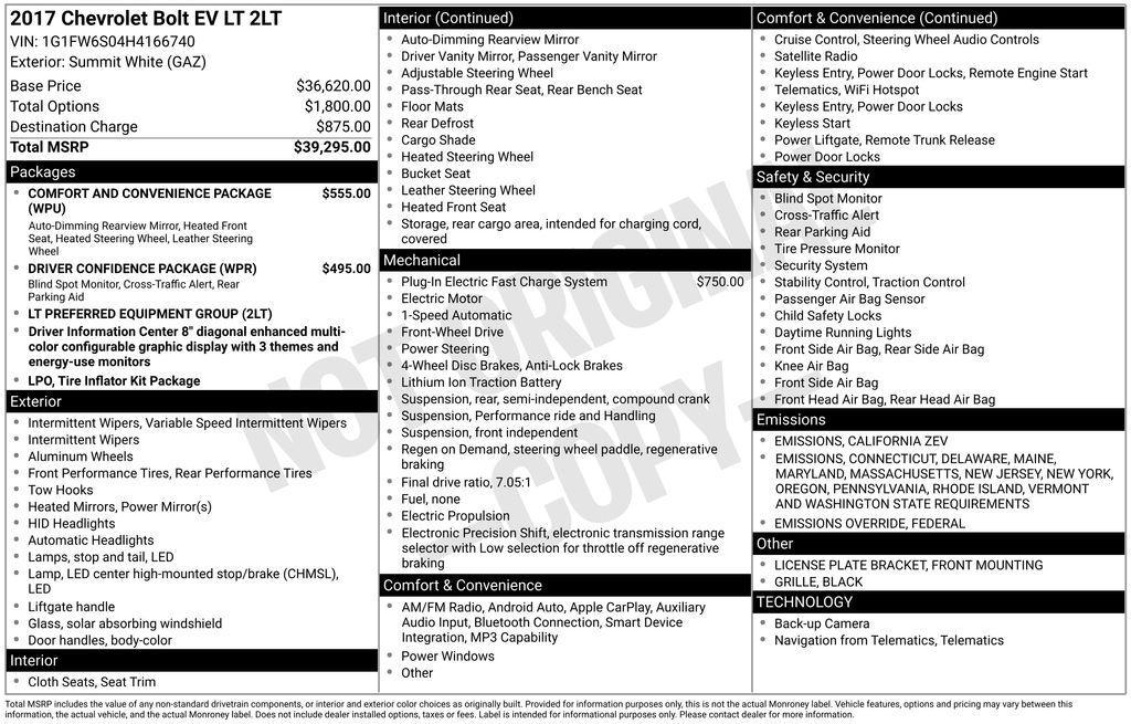 used 2017 Chevrolet Bolt EV car, priced at $10,000
