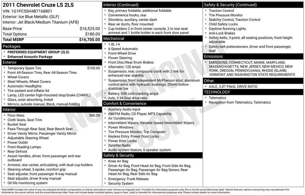 used 2011 Chevrolet Cruze car, priced at $5,000