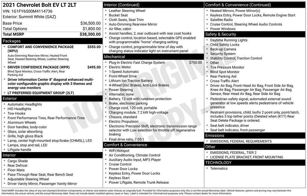 used 2021 Chevrolet Bolt EV car, priced at $12,250