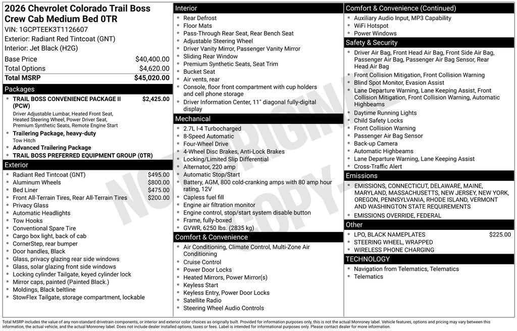 new 2026 Chevrolet Colorado car, priced at $47,115